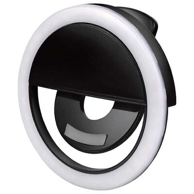 BLAUTEL ARLCL1 4-OK szelfi lámpa (kör alakú, LED fény, 85 mm átmérőjű, 3W, telefonra helyezhető, csipeszes rögzítésű) FEKETE