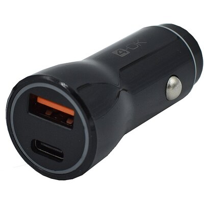 BLAUTEL CMPD2U 4-OK autós töltő USB aljzat / Type-C aljzat (4.5V / 5000mA, 20W, PD gyorstöltés támogatás) FEKETE