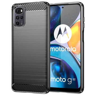 Szilikon telefonvédő (közepesen ütésálló, légpárnás sarok, szálcsiszolt, karbon minta) FEKETE [Motorola Moto G22 (XT2231), Motorola Moto E32 (XT2227), Motorola Moto E32s (XT2229)]