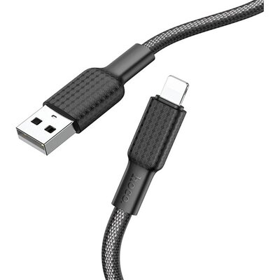 HOCO X69_USB_LIGHTNING_BW HOCO X69 adatkábel és töltő (USB - lightning 8pin, 2.4A, 100cm, törésgátló, cipőfűző minta) FEKETE / FEHÉR