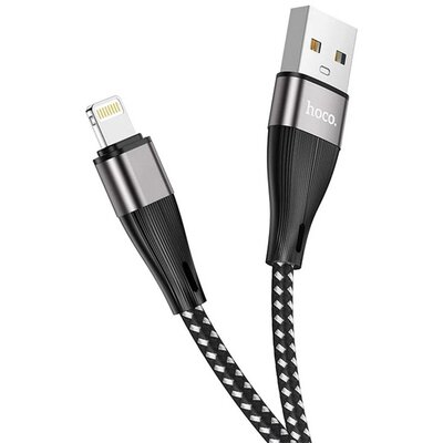 HOCO X57_LIGHTNING_B HOCO X57 adatkábel és töltő (USB - lightning 8pin, 2.4A, 100cm, törésgátló, cipőfűző minta) FEKETE