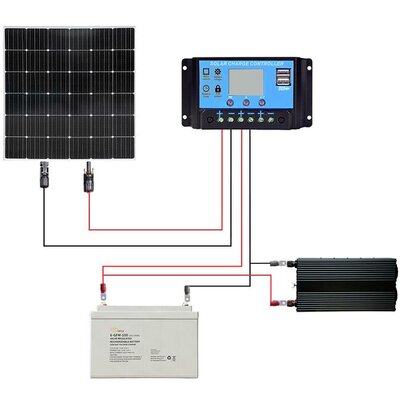 Solar-Set 200 W Napelemes berendezés 200 Wp Akkuval, Csatlakozókábellel, Töltésszabályozóval, Inverterrel
