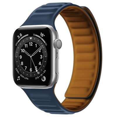 Pótszíj (egyedi méret, szilikon, bőr hatású, 3D minta, mágneses zár) SÖTÉTKÉK [Apple Watch Series 7 45mm, Apple Watch Ultra 49mm, Apple Watch Series 8 45mm]