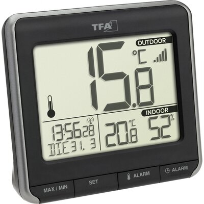 TFA Dostmann PRIO Vezeték nélküli digitális hőmérő Fekete, Fehér