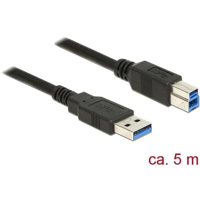 Delock USB kábel USB 3.2 Gen1 (USB 3.0 / USB 3.1 Gen1) USB-A dugó, USB-B dugó 5.00 m Fekete aranyozott érintkező 85070