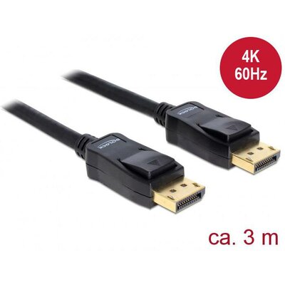 Delock Kijelző csatlakozó Csatlakozókábel DisplayPort dugó, DisplayPort dugó 3.00 m Fekete 82424 DisplayPort kábel