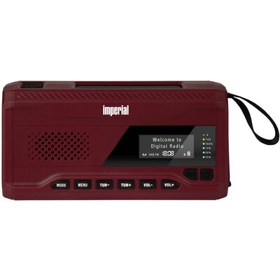 Imperial DABMAN OR 2 Kültéri rádió DAB+, URH Vészhelyzeti rádió, Bluetooth®, USB Akkutöltő funkció, Kézi kurbli, Napelem, Zseblámpa, Újratölthető Piros