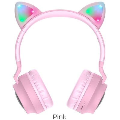 HOCO W27 cat macska füles vezeték nélküli fejhallgató rózsaszín
