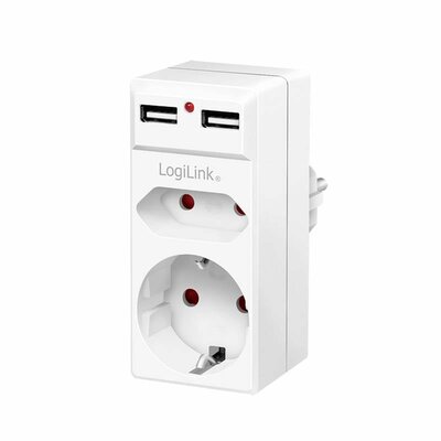 LogiLink PA0276 Csatlakozódoboz USB töltőkimenettel, Gyermekvédelem, Túlfeszültség elleni védelem IP20 Fehér