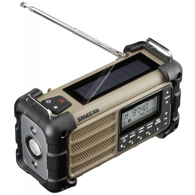 Sangean MMR-99 Kültéri rádió URH Vészhelyzeti rádió, Bluetooth® Napelem, Fröccsenő víz ellen védett, porvédett, Zseblámpa Barna