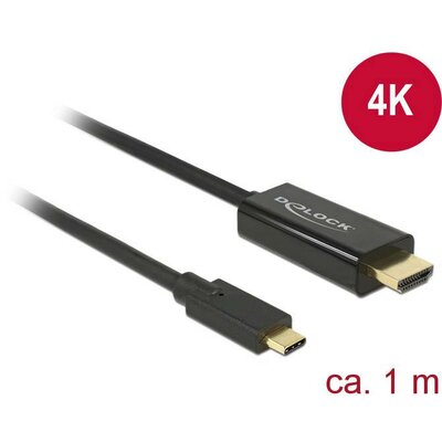 Delock USB-C® / HDMI Átalakító kábel USB-C® dugó, HDMI-A dugó 1.00 m Fekete 85258 aranyozott érintkező USB-C® kijelzőkábel