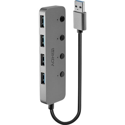 LINDY 4 Port USB 3.0 Hub mit Ein-/Ausschaltern 4 port USB 3.0 hub Külön kapcsolható Szürke