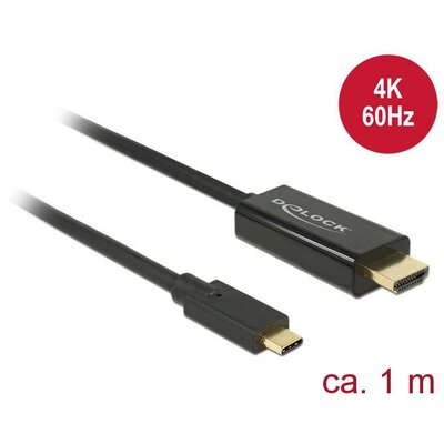 Delock USB-C® / HDMI Átalakító kábel USB-C® dugó, HDMI-A dugó 1.00 m Fekete 85290 aranyozott érintkező USB-C® kijelzőkábel