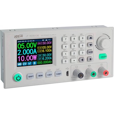 Joy-it RD6006 Labortápegység, szabályozható Kalibrált (ISO) - 60 V mA - 6 A Távirányítható, Programozható, Vékony kivitel Kimenetek száma 2 x
