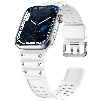 Pótszíj (egyedi méret, szilikon, állítható) FEHÉR [Apple Watch Series 8 45mm, Apple Watch Series 5 44mm, Apple Watch Series 6 44mm, Apple Watch Ultra 49mm, Apple Watch Series 7 45mm]