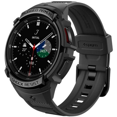 SPIGEN ACS06492 SPIGEN RUGGED ARMOR PRO pótszíj (egyedi méret, szilikon, közepesen ütésálló, állítható + szilikon keret) FEKETE [Samsung Galaxy Watch 6 Classic 43mm (SM-R950)]