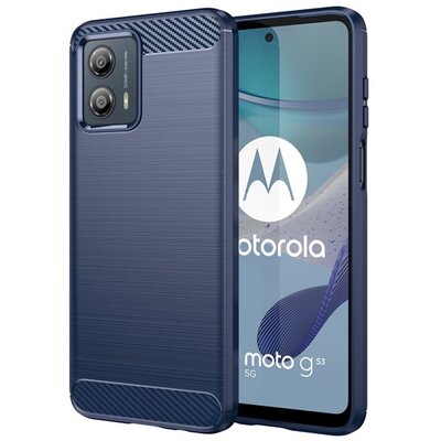 Szilikon telefonvédő (közepesen ütésálló, légpárnás sarok, szálcsiszolt, karbon minta) SÖTÉTKÉK [Motorola Moto G53 (XT2335)]