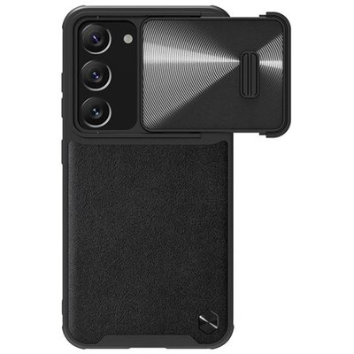 NILLKIN CAMSHIELD LEATHER műanyag telefonvédő (közepesen ütésálló, ECO bőr hatású hátlap, kamera védelem) FEKETE [Samsung Galaxy S23 Plus (SM-S916)]