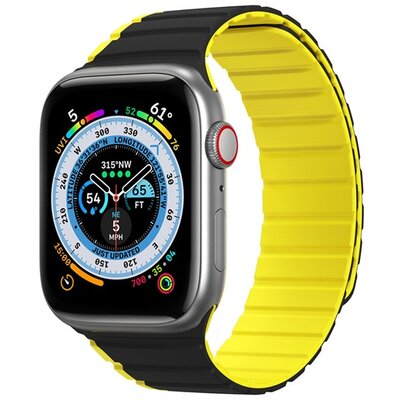 DUX DUCIS pótszíj (egyedi méret, szilikon, 3D minta, mágneses zár) FEKETE / SÁRGA [Apple Watch Series 8 41mm, Apple Watch Series 6 40mm, Apple Watch Series 1 38mm, Apple Watch Series 7 41mm]