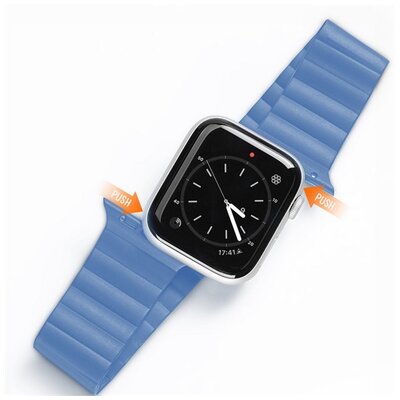 DUX DUCIS pótszíj (egyedi méret, szilikon, bőr hatású, mágneses zár) KÉK [Apple Watch Series 2 38mm, Apple Watch Series 3 38mm, Apple Watch Series 7 41mm, Apple Watch Series 4 40mm, Apple Watch Series 5 40mm]