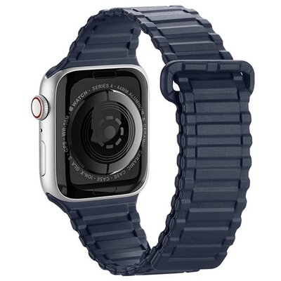 DUX DUCIS pótszíj (egyedi méret, szilikon, mágneses zár) SÖTÉTKÉK [Apple Watch Series 4 44mm, Apple Watch Series 3 42mm, Apple Watch Series 8 45mm, Apple Watch Series 5 44mm, Apple Watch Series SE 44mm]