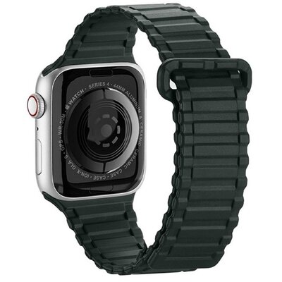 DUX DUCIS pótszíj (egyedi méret, szilikon, mágneses zár) SÖTÉTZÖLD [Apple Watch Series 4 44mm, Apple Watch Series 3 42mm, Apple Watch Series 8 45mm, Apple Watch Series 5 44mm, Apple Watch Series SE 44mm]