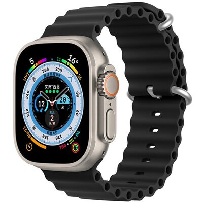 DUX DUCIS pótszíj (egyedi méret, szilikon, állítható, hullám minta) FEKETE [Apple Watch Series 3 38mm, Apple Watch Series 2 38mm, Apple Watch Series SE 2 40mm, Apple Watch Series 1 38mm]