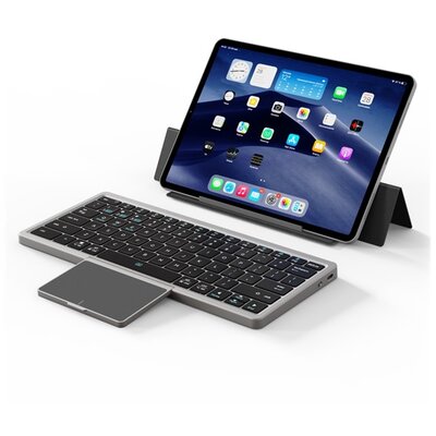 DUX DUCIS OK bluetooth billentyűzet + touch pad (univerzális, asztali tartó funkció, QWERTY, angol nyelvű) FEKETE