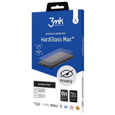 3MK HARD GLASS MAX PRIVACY képernyővédő üveg (3D full cover, íves, betekintés elleni védelem, 0.3mm, 9H) FEKETE [Apple iPhone 14 Pro Max]