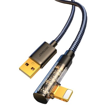 JOYROOM S-UL012A6 JOYROOM adatkábel (USB - lightning 8pin, 2.4A, gyorstöltés támogatás, 120cm, 90 fokos) FEKETE