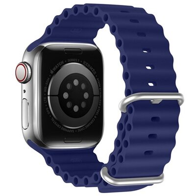 DUX DUCIS pótszíj (egyedi méret, szilikon, állítható, hullám minta) SÖTÉTKÉK [Apple Watch Series 5 44mm, Apple Watch Series SE 44mm, Apple Watch Series 8 45mm, Apple Watch Series 3 42mm]