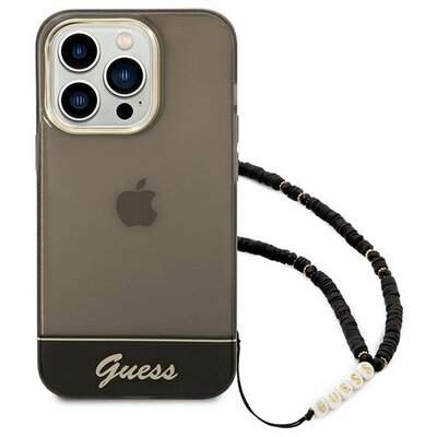 Eredeti tok GUESS GUHCP14LHGCOHK for iPhone 14 PRO (IML Electro Cam w. Strap Translucent / black)