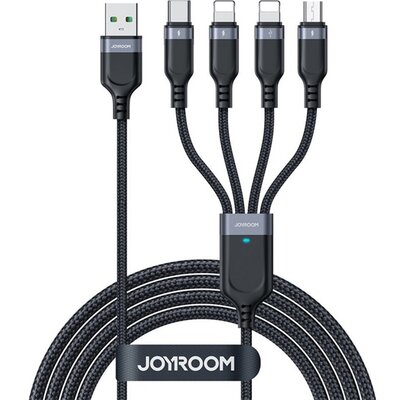 JOYROOM S-1T4018A18 JOYROOM adatkábel 4in1 (USB - Type-C / 2 lightning 8pin / microUSB, 3.5A, gyorstöltés támogatás, 120cm) FEKETE