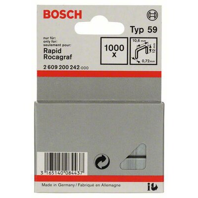 Tűzőkapocs, 59-as típus, 10,6 x 0,72 x 12 mm, 1000 db Bosch 2609200242