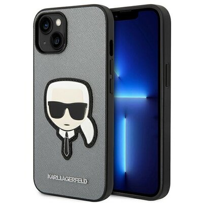 Eredeti tok KARL LAGERFELD KLHCP14MSAPKHG for iPhone 14 PLUS (Saffiano With Karl Head Patch / silver)