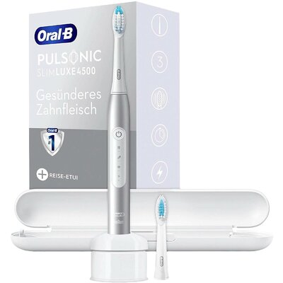 Oral-B Pulsonic Slim Luxe 4500 platin 4500 Elektromos fogkefe Ultrahangos fogkefe Fehér, Ezüst