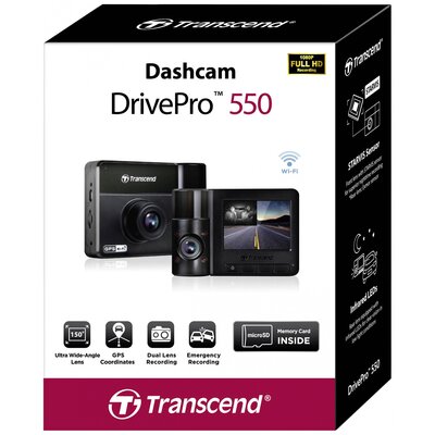 Transcend DrivePro 550B Autós kamera GPS-szel Látószög, vízszintes (max.)=150 ° 12 V, 24 V WLAN, Akku, Beltéri kamera