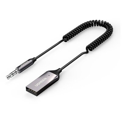 UGREEN 70601 CM309 UGREEN bluetooth audió adapter (USB aljzat, v5.0, 3.5mm jack, 120cm, AUX, spirálkábel) FEKETE