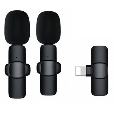 Bluetooth mikrofon 2db (lightning 8pin, LAVALIER csíptethető, aktív zajszűrő) FEKETE