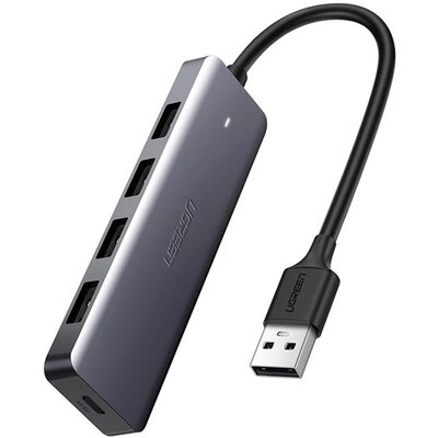UGREEN 50985B UGREEN USB HUB 4in1 (elosztó, 4 USB / Type-C aljzat, 16cm) SZÜRKE