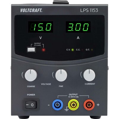 VOLTCRAFT LPS1153 Labortápegység, szabályozható Kalibrált (ISO) - 15 V/DC - 3 A 45 W Kimenetek száma 1 x