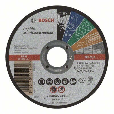 Bosch Accessories ACS 60 V BF 2608602384 Vágótárcsa, egyenes 115 mm 1 db Fém, Nemesacél, Színesfém, Kő, Márvány, Műanyag