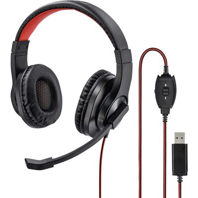Hama HS-USB400 Számítógép Over Ear headset Vezetékes Stereo Fekete, Piros Hangerő szabályozás, Mikrofon némítás