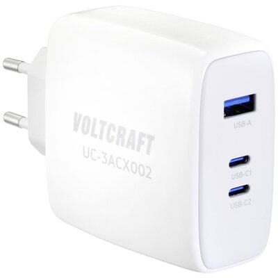 VOLTCRAFT GaN VC-12910570 USB-s töltőkészülék Aljzat dugó, Beltér Kimeneti áram (max.) 5 A 3 x USB-C®, USB-A USB Power Delivery (USB-PD)