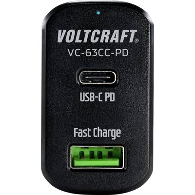 Autós USB töltő max. 3 A, USB/USB-C alj, Voltcraft VC-63CC-PD USB Power Delivery
