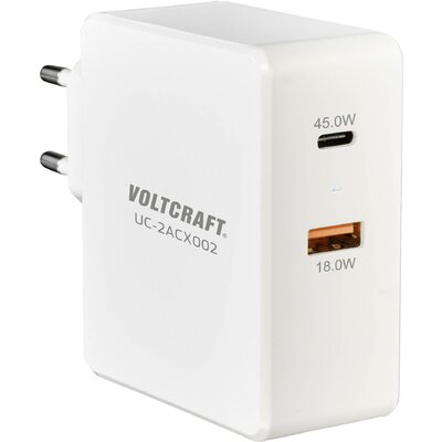 VOLTCRAFT UC-2ACX002 VC-11744740 USB-s töltőkészülék Aljzat dugó Kimeneti áram (max.) 3000 mA 2 x USB, USB-C® alj (Power Delivery)