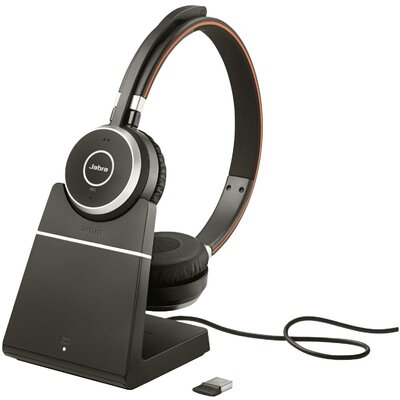 Jabra Evolve 65 Second Edition - MS Teams Telefon On Ear headset Bluetooth®, Rádiójel vezérlésű Stereo Fekete Noise Cancelling, mikrofon zajelnyomás Töltő-