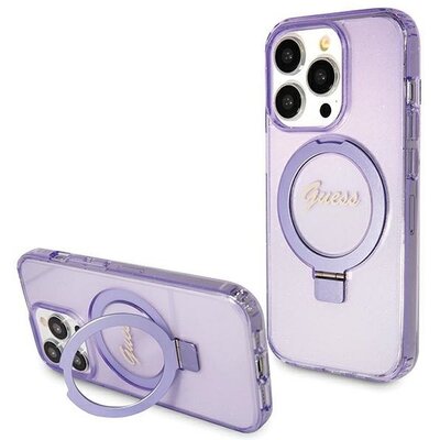 Eredeti tok GUESS GUHMP15XHRSGSU for iPhone 15 Pro Max (Magsafe / Glitter Script Logo / Ring stand / purple)