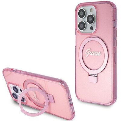Eredeti tok GUESS GUHMP15XHRSGSP for iPhone 15 Pro Max (Magsafe / Glitter Script Logo / Ring stand / pink)