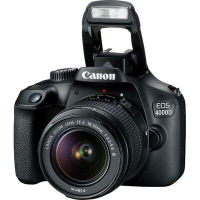 Canon EOS 4000D Kit 18-55mm III Digitális tükörreflexes fényképezőgép EF-S 18-55 mm IS II 18 Megapixel Fekete Optikai kereső, beépített villanófénnyel, WiFi,